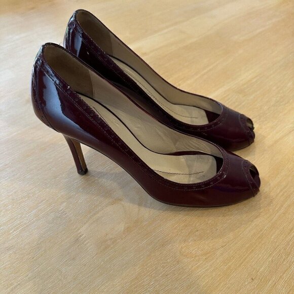 Kate Spade Womens Burgundy Patent Leather Peep Toe Stiletto Heels Pumps Sz 8 - Picture 2 of 8